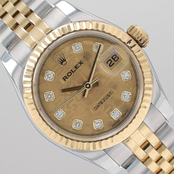Rolex Ladies Datejust 26 w/ Card Champagne Jubilee Diamond Dial Fluted Jubilee